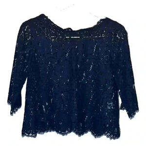 Women's Black Lace Top Blouse Buttons Up Back Size XS